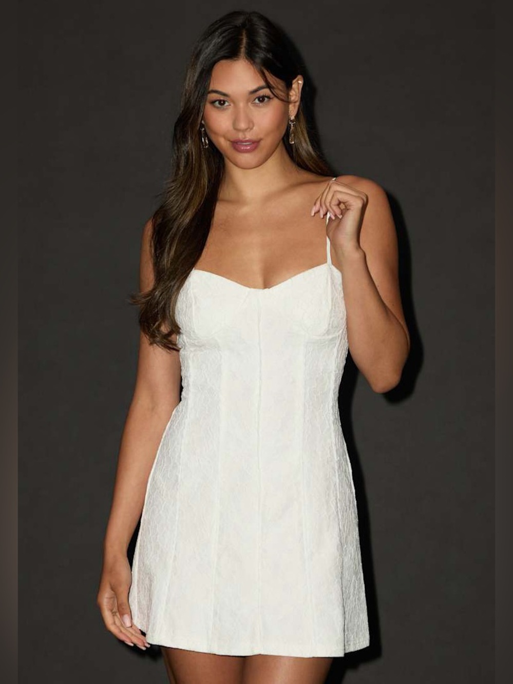 Lulu's Dainty Personality Ivory Lace Seamed Bustier Mini Dress NWT